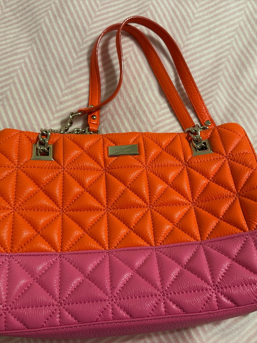 Kate Spade Quilted Two-Tone Orange & Pink Shoulder Bag